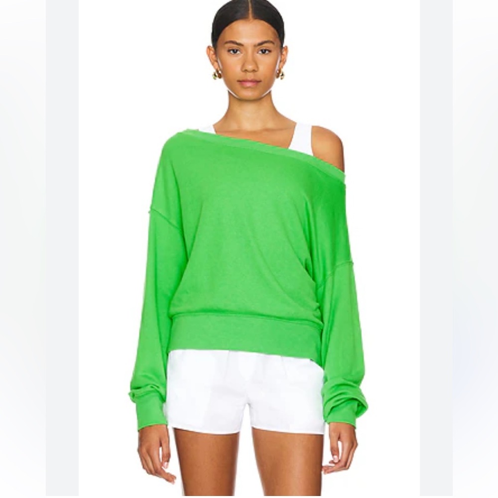 Spiritual Gangster LA VITA  PALM GREEN OFF SHOULDER YOGA LIGHT WEIGHT SWEATSHIRT